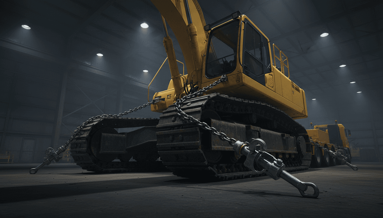 Heavy machinery secured for shipping