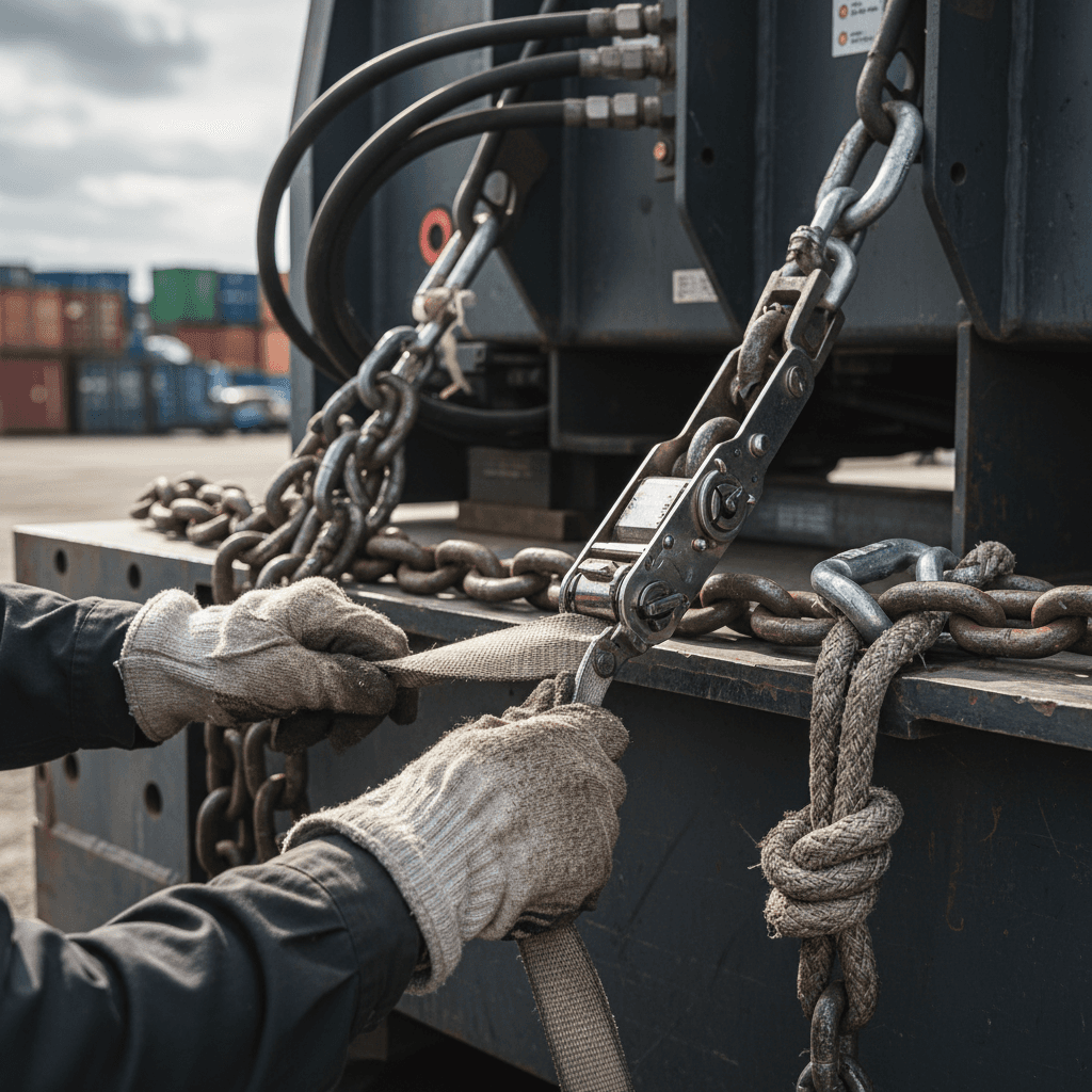 Lashing and securing vehicles on RoRo deck